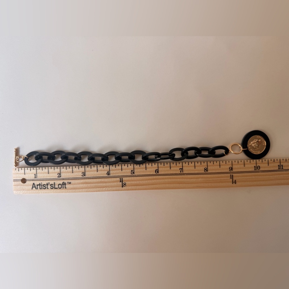 Black Gold Acrylic Bracelet Toggle Closure Modern Minimalist Jewelry - Picture 2 of 4